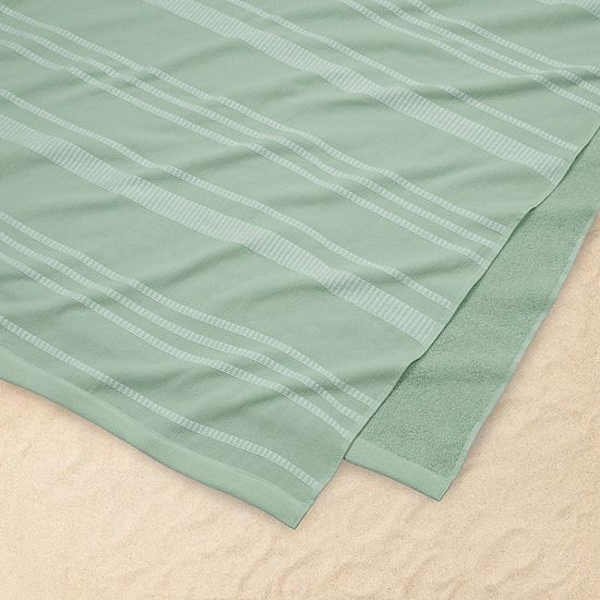 The Big One® Green Striped Sand Resistant Beach Towel
