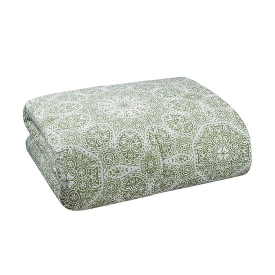 The Big One Sage Green Floral Medallions 3-Piece Reversible Comforter Set